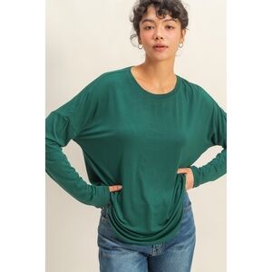 Hunter Green Buttery Soft Rayon Relaxed Fit Oversized Long Sleeve T-Shirt
